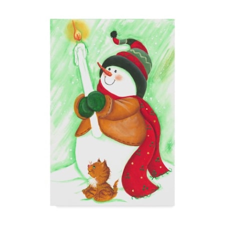 Beverly Johnston 'Snowman Lights The Way' Canvas Art,22x32